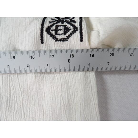 Mudd Tunic Top XS Boho Crinkle Gauzy Embroidered White Tassel Balloon Slv - Picture 8 of 12